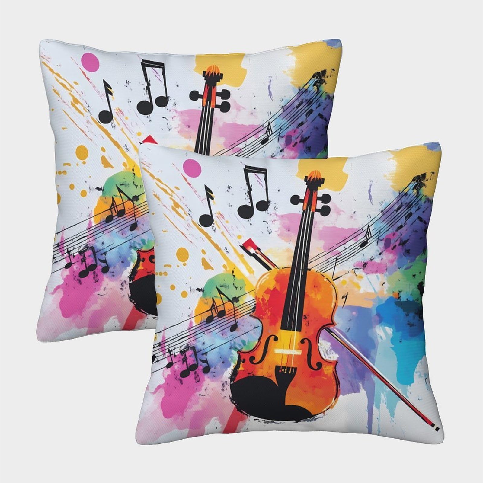 QFVANSIYO Artistic Music 3D Printed Pillowcase Microfiber Violin Bedroom Decor Musical Pillow Cover for Home 50x50cm