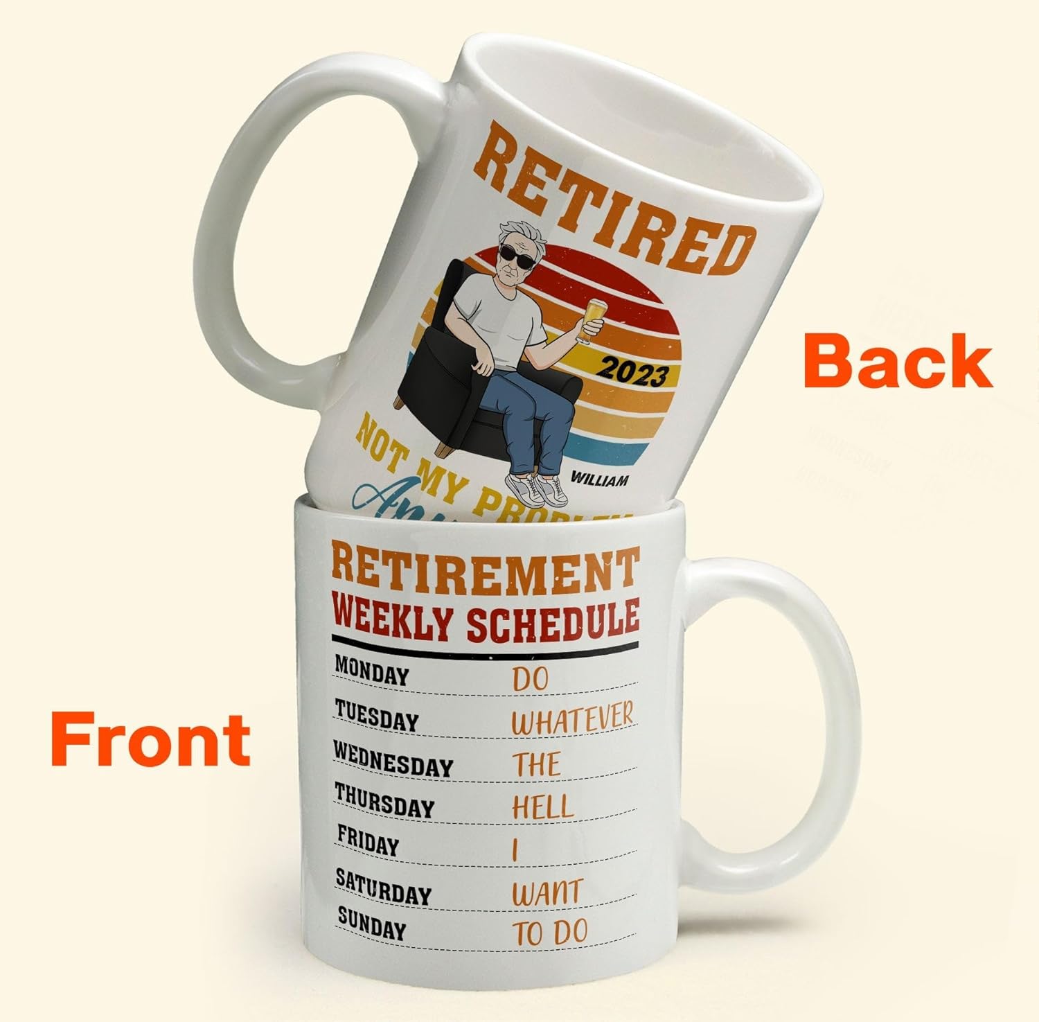 Retirement Weekly Schedule Mugs, Personalized Name Retired Coffee Mug, Funny Gifts For Coworkers, Retirement Gift For Friends Teacher, Thank You Gifts For Boss, Appreciation Gift For Men - Image 9