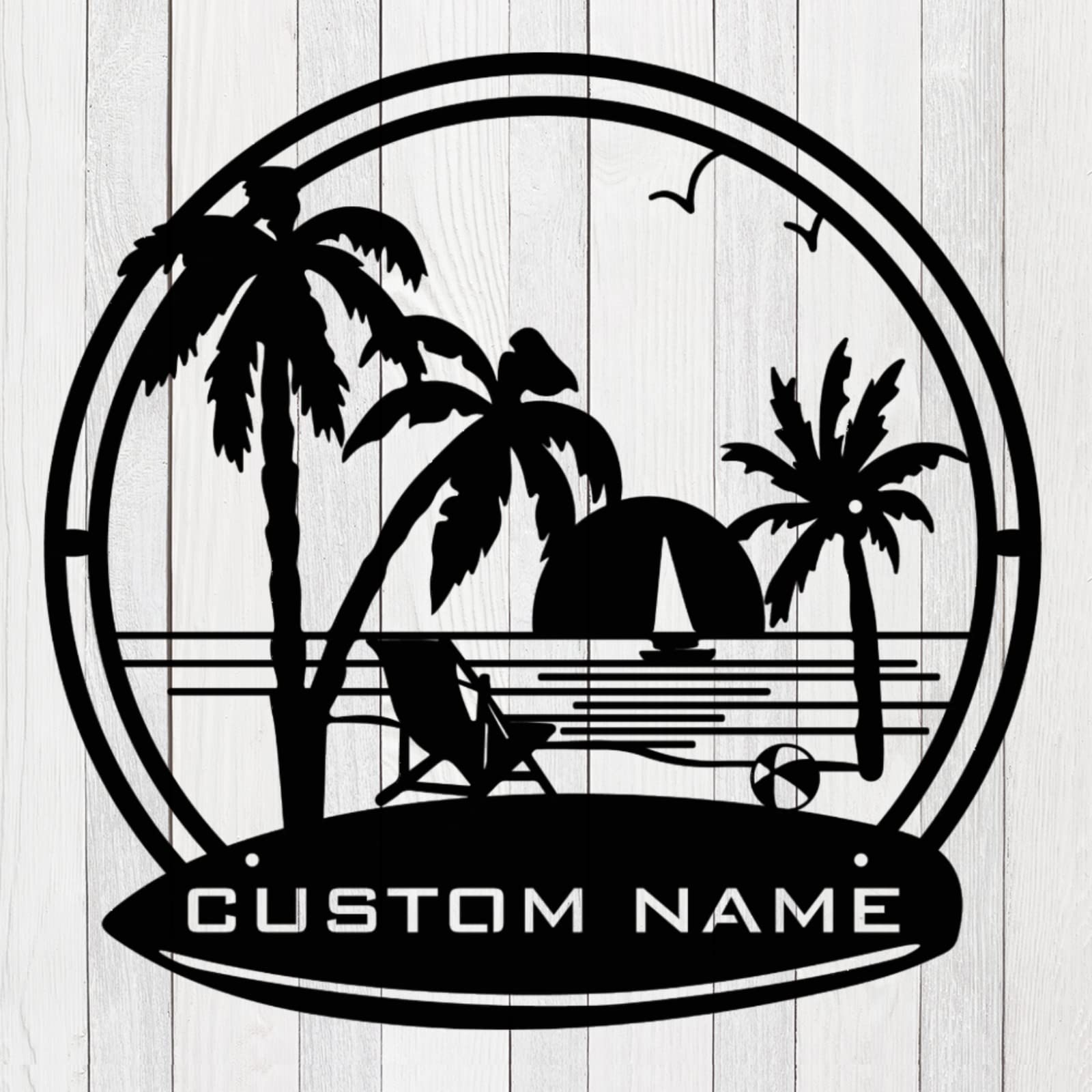 Beach Palm Tree Sign Custom Wall Art,Tropical Personalized Last Name Sign,Monogram Metal Sign Wall Decor,Customized Vacation Home Decorative,Family Indoor or Outdoor Decor Housewarming Wedding Gift