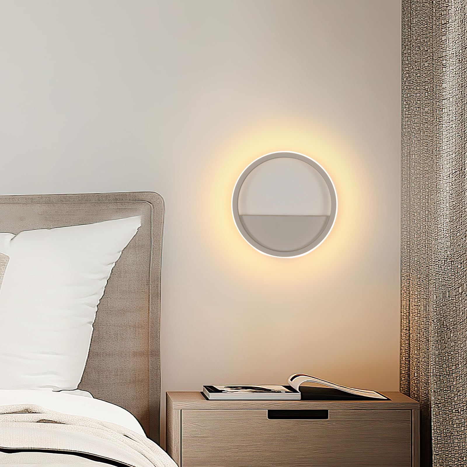 Riserva Rotonda Applique da Parete Moderno, 12W LED Lampada da Parete Interno, Bianco Lampada a Muro Alluminio per Camera da Letto, Soggiorno, Corridoio, Scale, Bianco Caldo 3000K