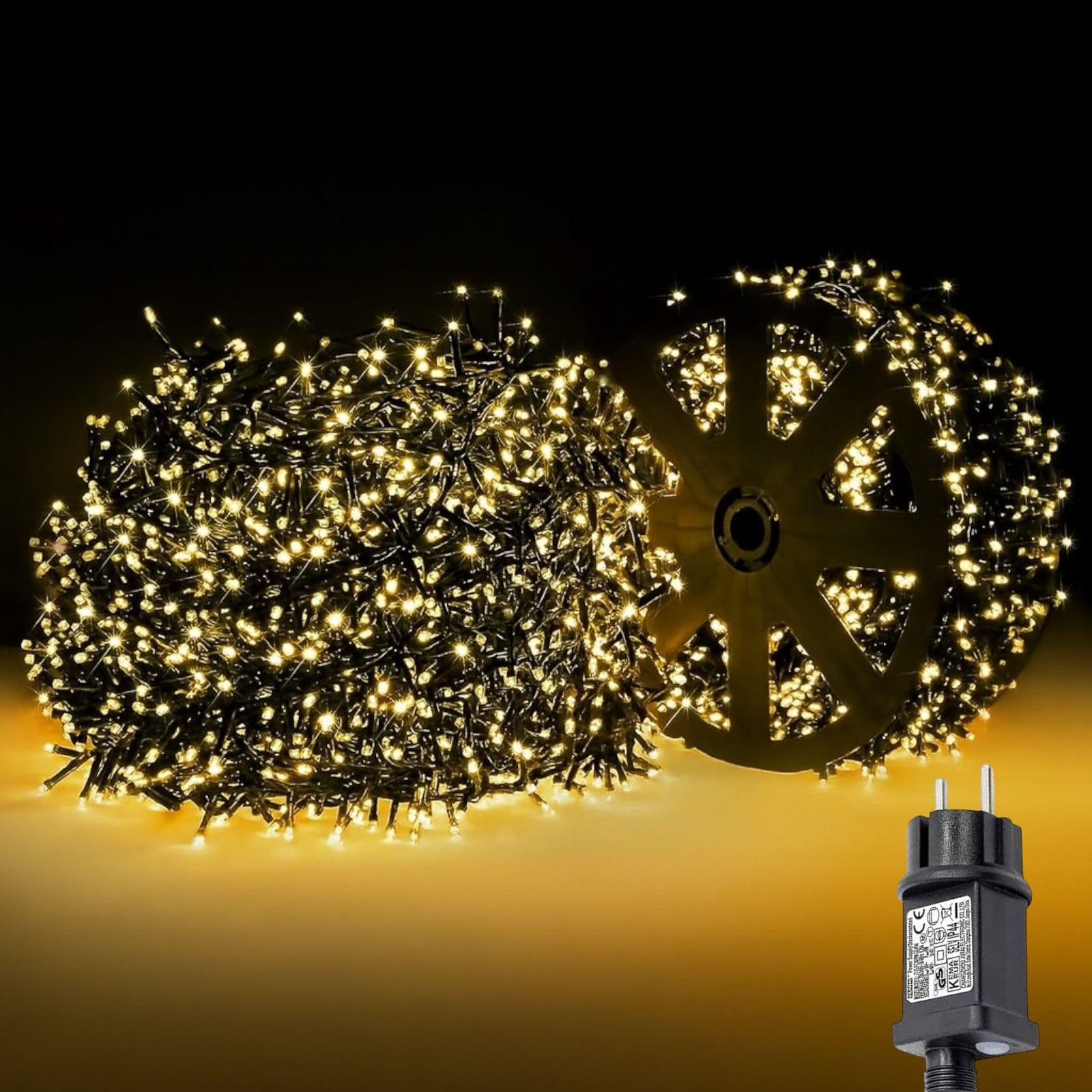 Generico Catena luminosa natalizia con 4000 led 100mt di catena 36V cavo verde ideale per illuminare a Natale spazi esterno interno albero e balconi con 8 modalita' di luce, timer (Luce calda)