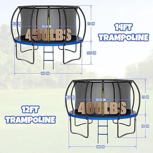 Miniatura 2 de Trampolín de 12 pies y 14 pies, trampolines para exteriores para niños y adultos, trampolín recreativo con red de cierre y escalera, trampolín