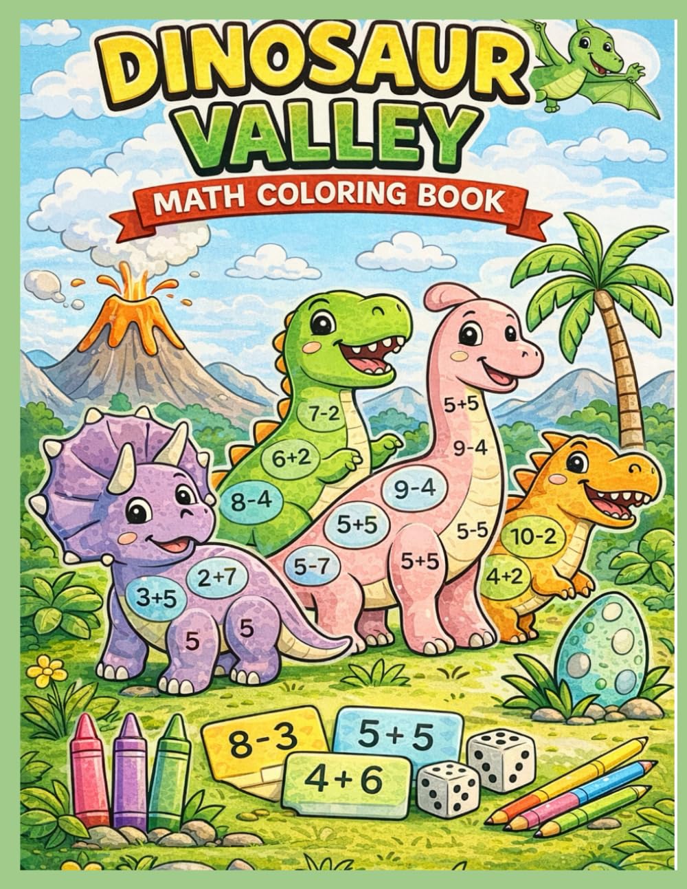 Dinosaur Valley Math Coloring Book for kids: Addition & Subtraction Coloring Workbook with Cute Dinosaurs for Preschool and Early Learners