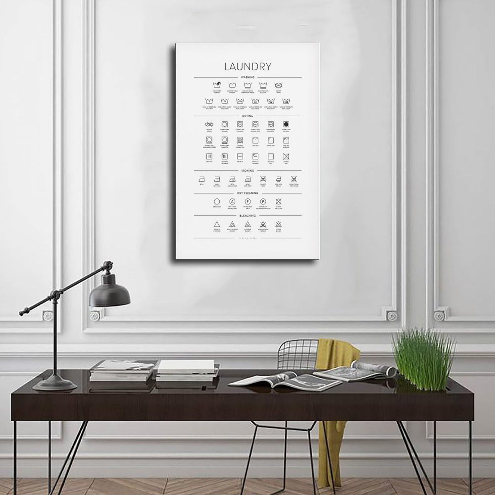ACFTAIN Letreros artísticos de pared con guía de símbolos para cuarto de lavado, carteles e impresiones estéticas para habitación, dormitorio, oficina, 60 x 90 cm