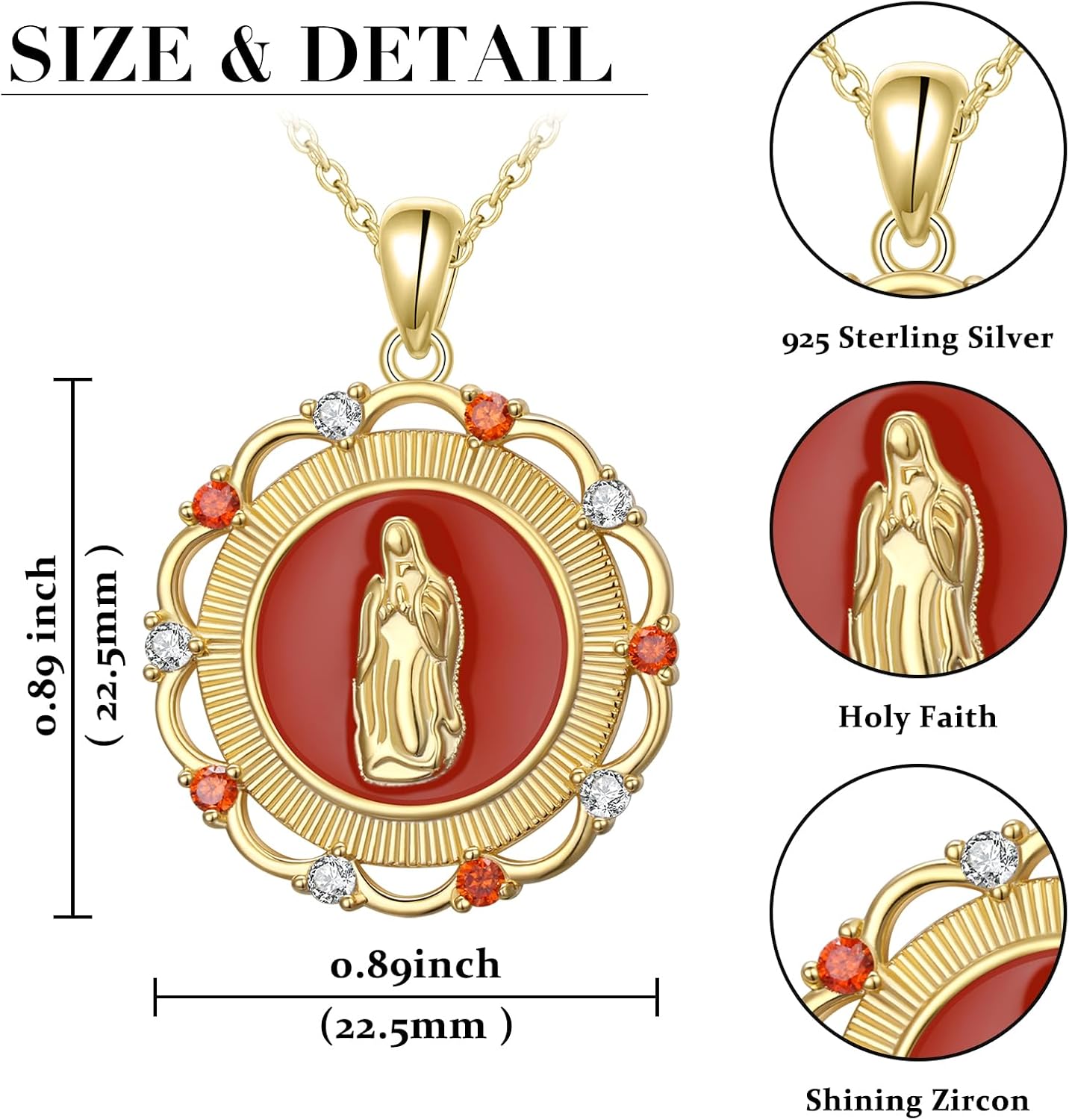Virgin Mary Necklace 925 Sterling Silver 18K Gold Plated Virgen De Guadalupe Pendant Medallion Jewelry for Women - Image 6