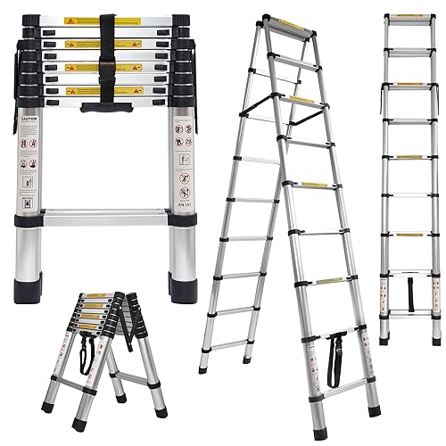 17 FT A-Frame Telescoping Ladder,9+9 Step Ladder,330LB Load Capacity,Portable Telescopic