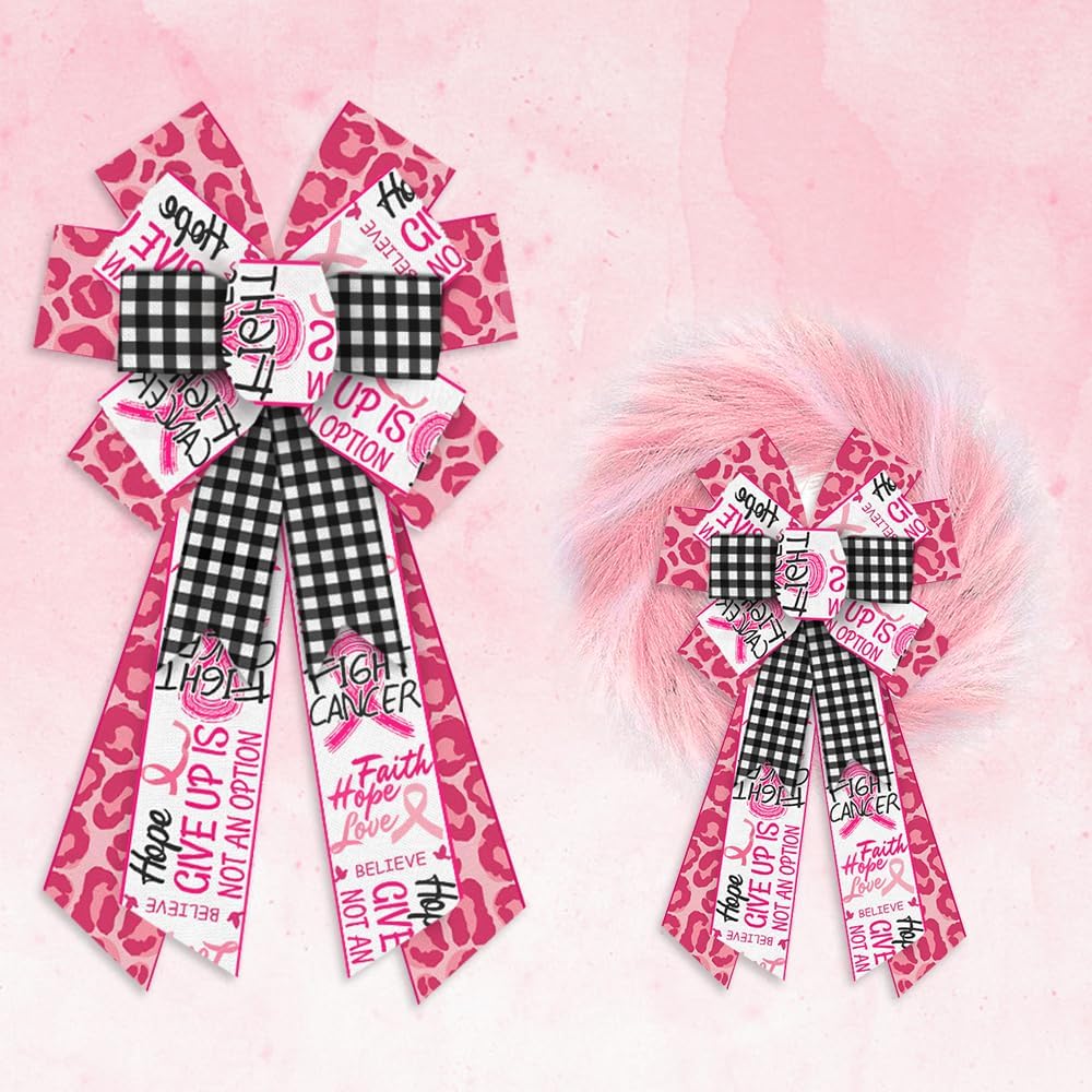 ALIBBON Large Breast Cancer Awareness Bows for Wreaths