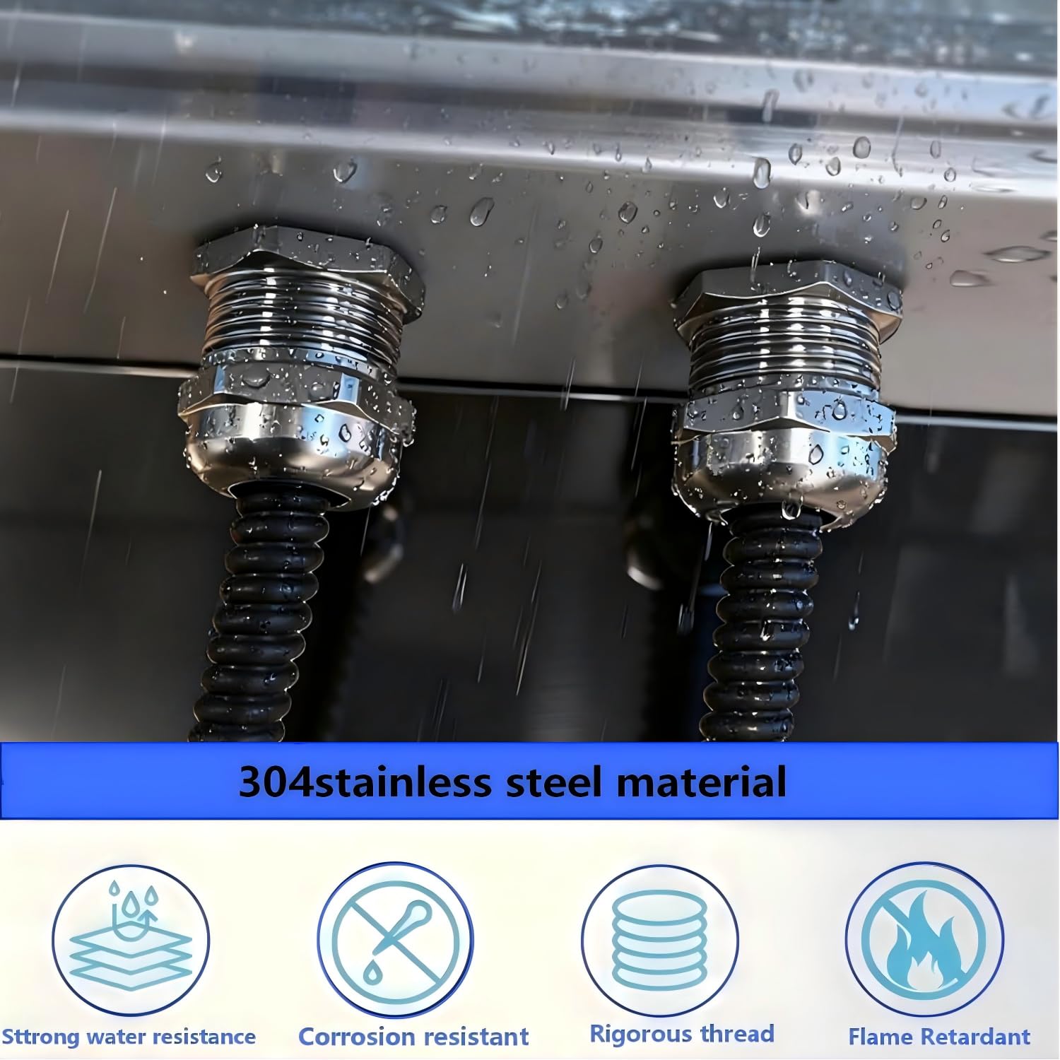 2pcs1/4''304 Stainless Steel Cable Sealing sleeveAnd3-6.5mm ，NPT Type Metal Joint Stress Relief Rope clamp Long Thread Cable Threading Connector.