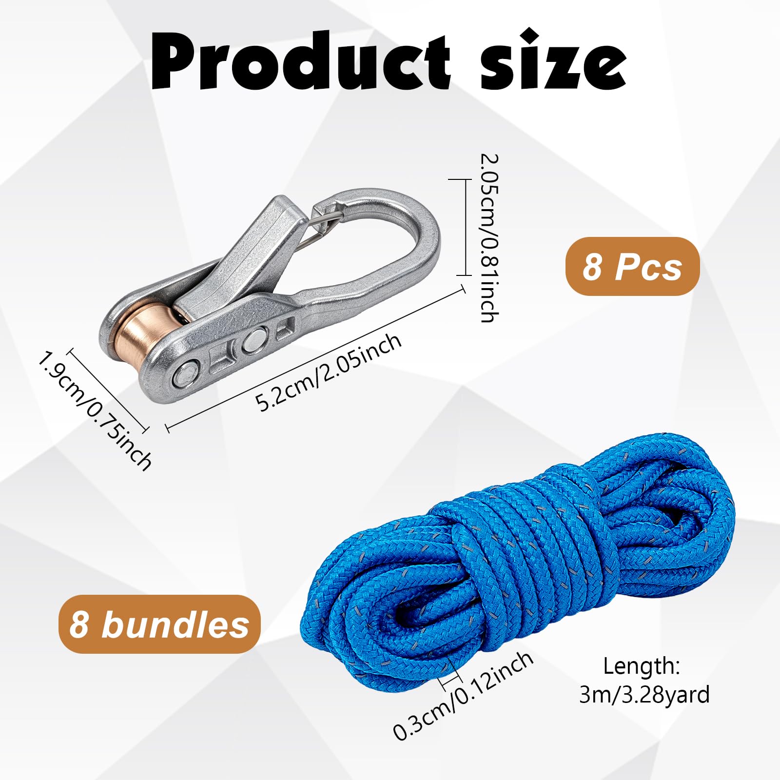 8er-Set Seile mit Seilrollenspanner, Robustes, einziehbares Seilspannwerkzeug, Outdoor-Seilwerkzeug mit arretierbarem Spanner für Camping, Wandern, Bootfahren und den Haushalt