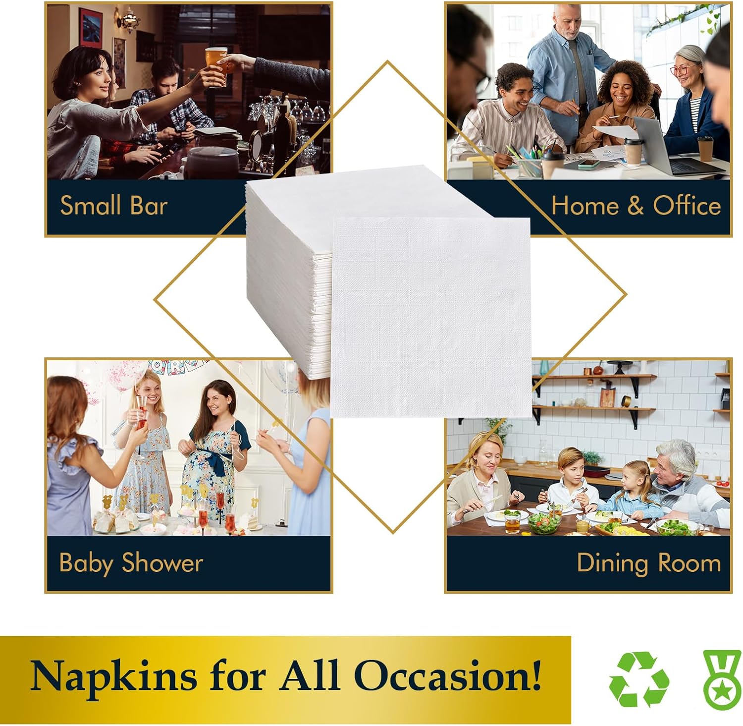 Vplus 500 Pack Cocktail Napkins Paper, 3-Ply Beverage Napkins, Disposable White Square Napkins, Perfect for Restaurant, Event, Bar, Wedding, Baby Shower and Daily Use