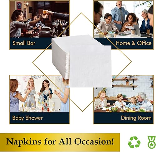 Miniatura 7 de Vplus Paquete de 500 servilletas de cóctel de papel, servilletas de bebidas de 3 capas, servilletas cuadradas blancas desechables, perfectas para