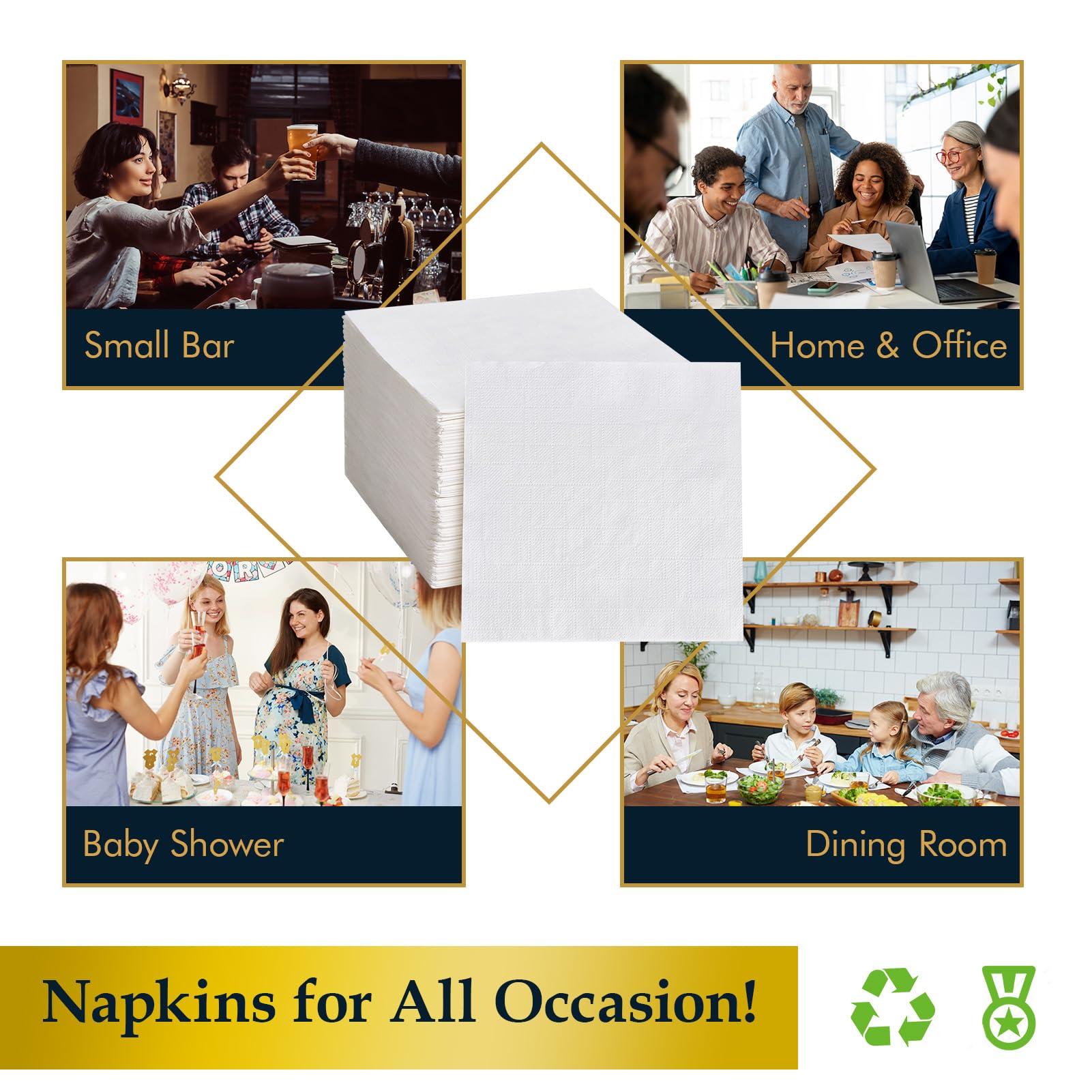 Vplus Paquete de 500 servilletas de papel de cóctel, servilletas de bebidas de 3 capas, servilletas cuadradas blancas desechables, perfectas para restaurantes, eventos, bares, bodas, baby shower y uso