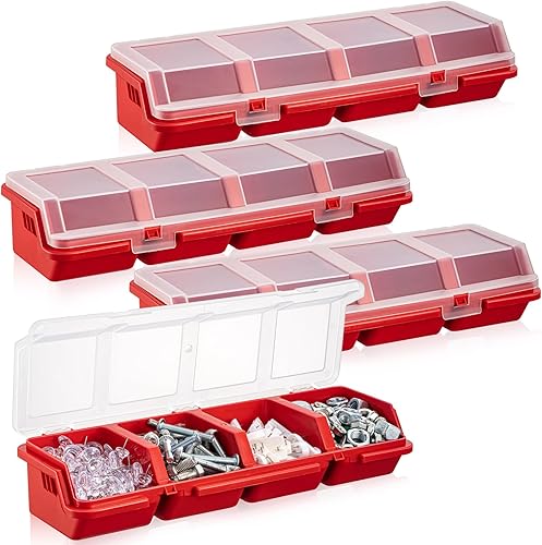 Miniatura 14 de Hushee Caja Organizadora de Tornillos de 6 Piezas con Tapa, 4 Compartimentos, Caja de Herramientas con Divisores de Plástico, Organizador Apilable