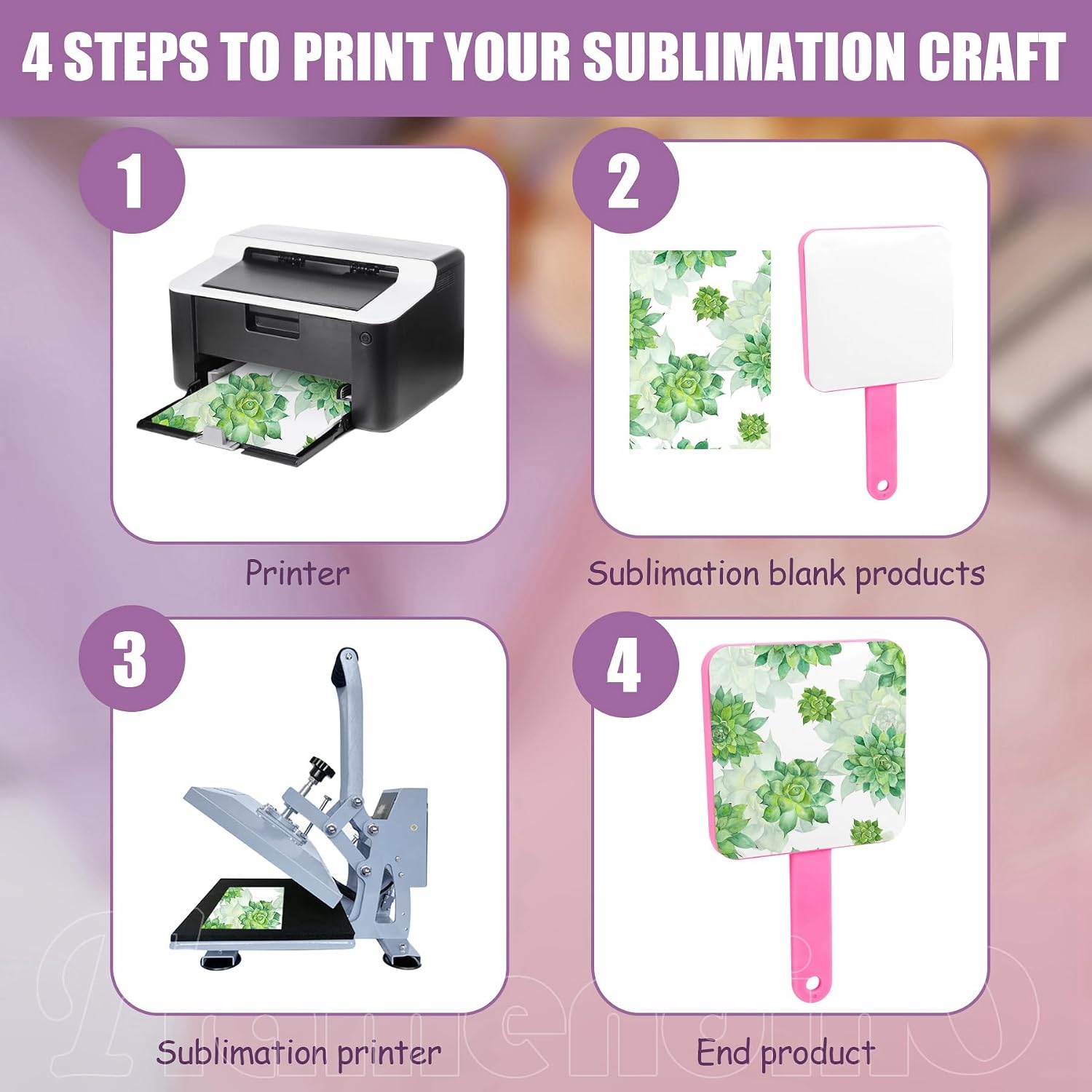 Framendino, 3 Pack Sublimation Mirror Blank Heat Transfer Hand with Brush for Travel Cosmetic 3 Colors