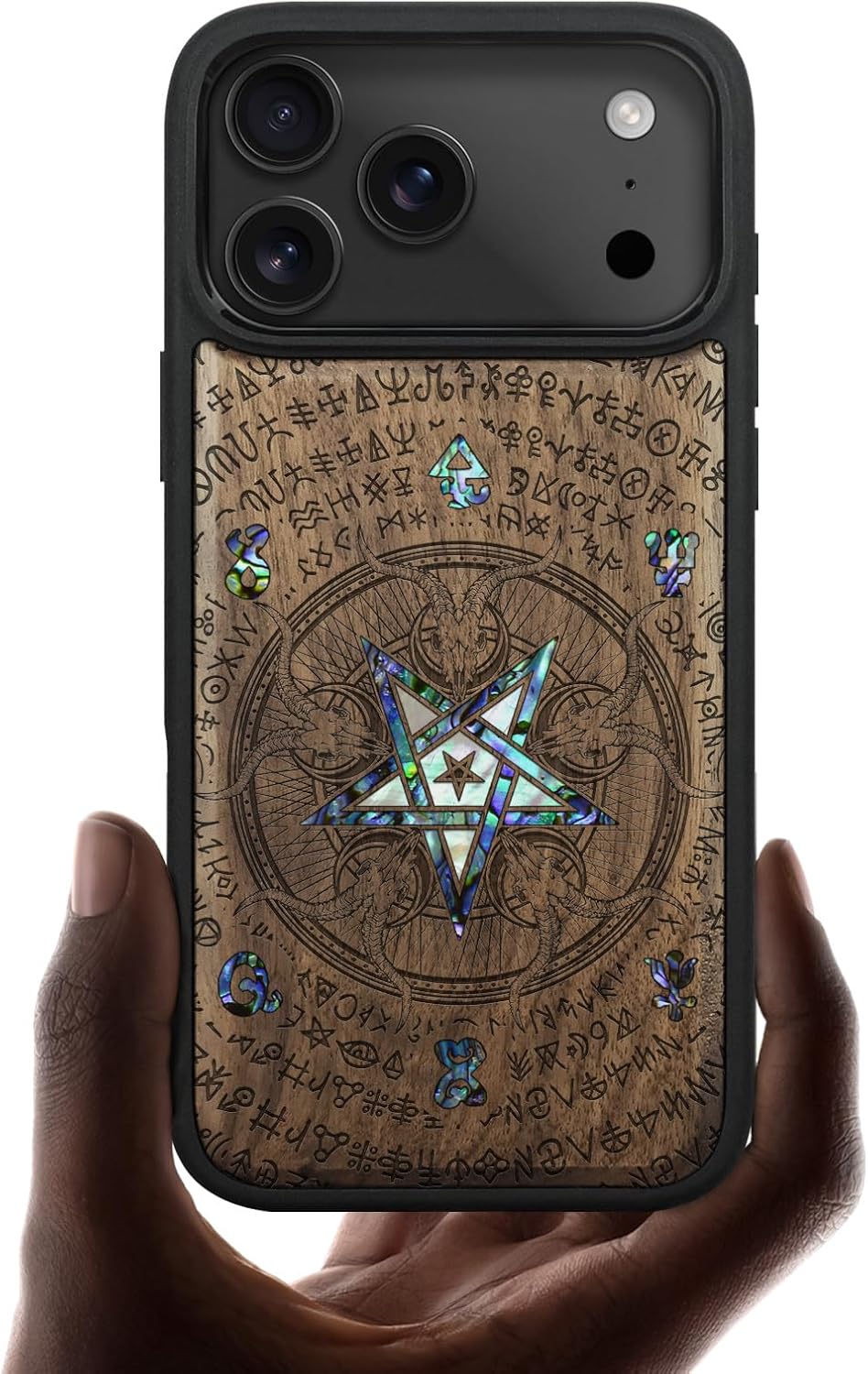 Carveit Magnetic Case for iPhone 17 Pro Case, Wood Artisan Engraved & Handmade Shell Inlaid, TPU Shockproof Cover, Compatible with MagSafe Wireless Chargers (Whisper of The Abyss-Walnut)