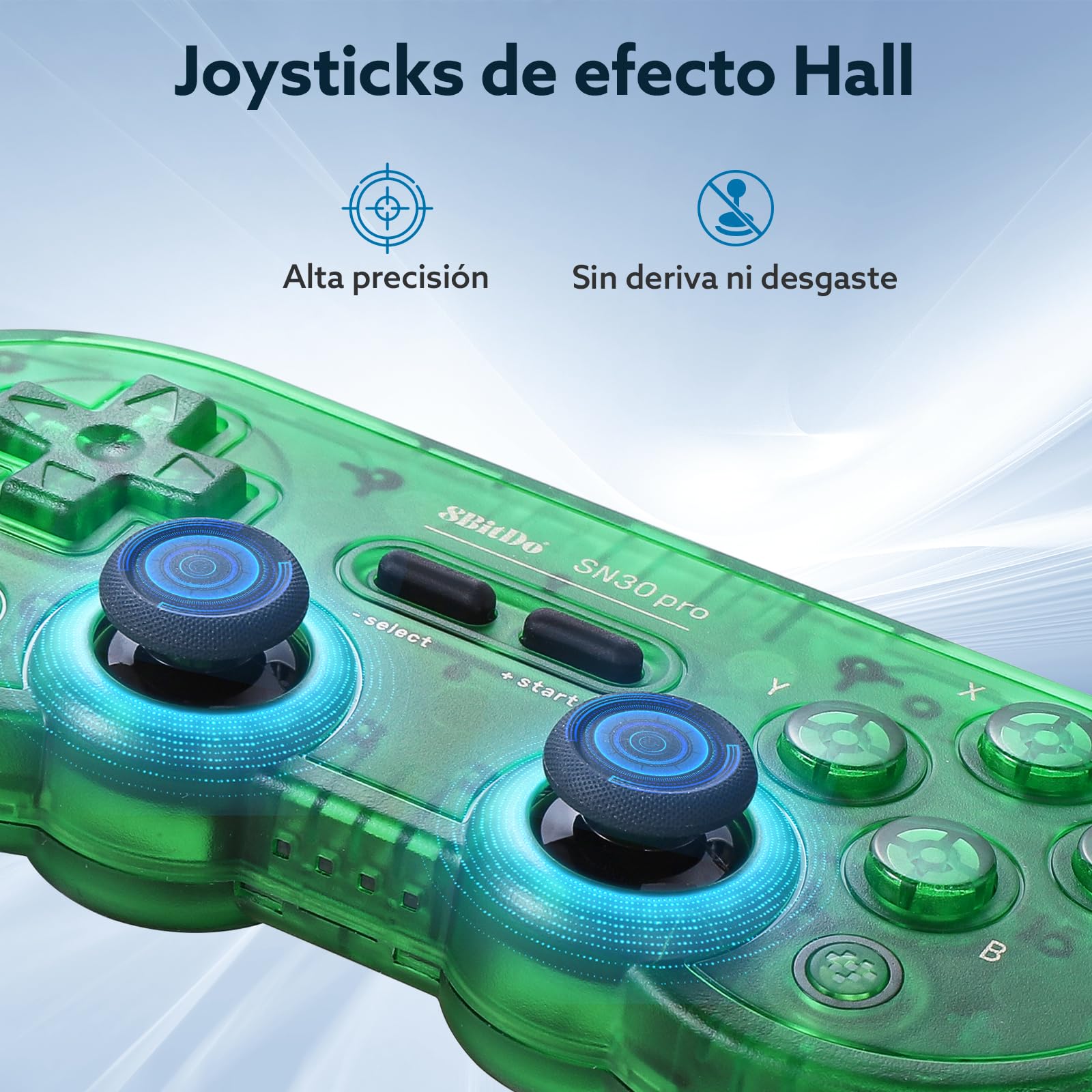 LONGYI 8BitDo SN30 Pro Mando inalámbrico Bluetooth con joysticks de efecto Hall, vibración Rumble y cable USB-C, Gamepad retro para Switch, Windows, Mac OS, Android, Steam Deck - Verde