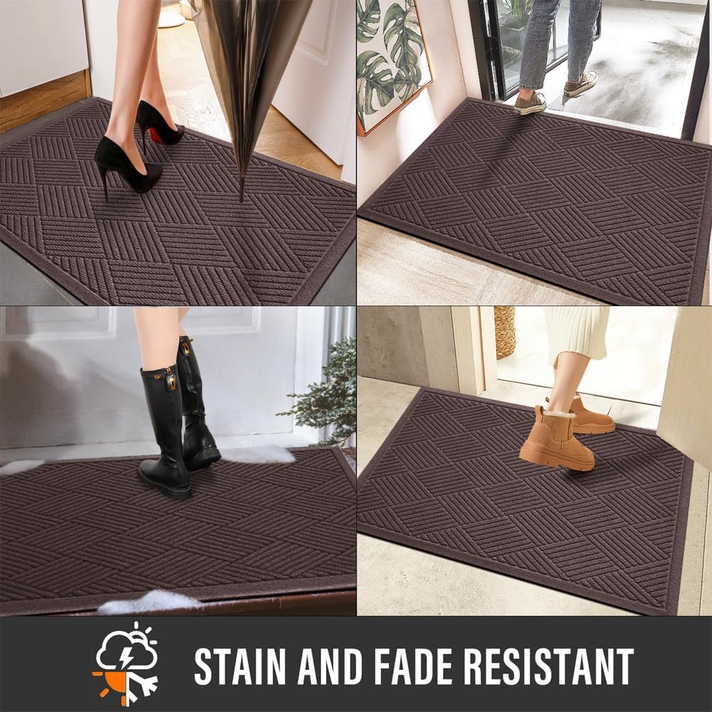 HIYARD Sturdy Front Door Mat, Absorbent Muddy Dirt Resist Welcome Door Mats Outdoor Indoor, Stain and Fade Resistant, Non-Slip Rubber Backing Low Profile Doormat for Entryway, 36×24, Coffee