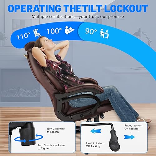 Miniatura 7 de Silla de oficina grande y alta de 800 libras, silla ejecutiva con reposacabezas ajustable, asiento extra ancho, piel sintética resistente para