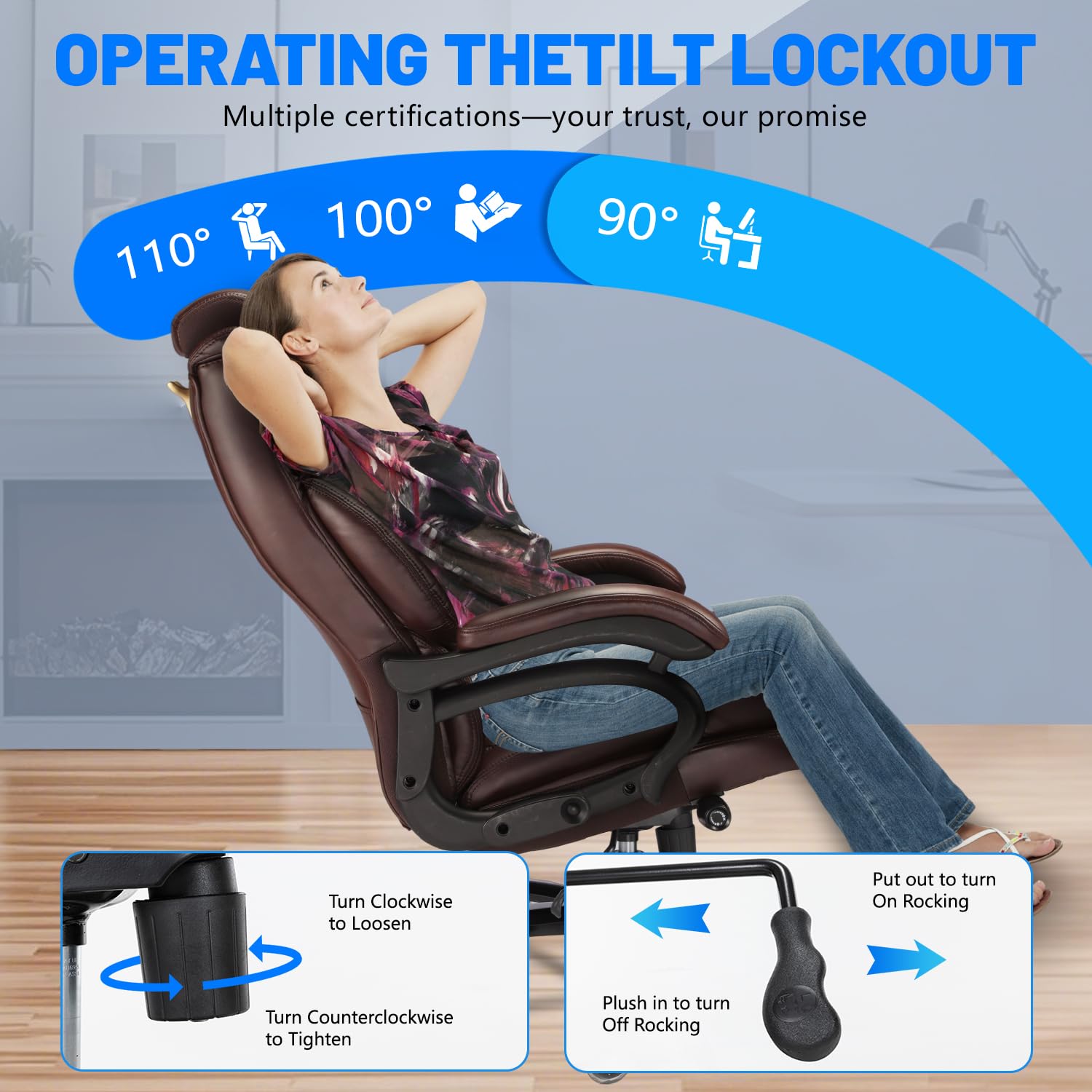 800lbs Big and Tall Office Chair, Executive Chair with Adjustable Headrest, High Back Extra Wide Seat, Heavy Duty PU Leather for Home Office, Comfortable Large Computer Desk Chair