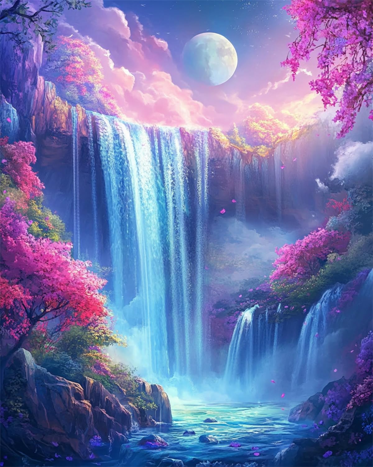 11CT Kreuzstich Set Vorgedruckt Blumen Bäume Mond Landschaft 80x100cm