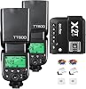 Godox 2pcs TT600 GN60 Camera Flash Speedlite,HSS 1/8000s Master Slave Off Speedlight 0.1-2.6s Recycle Time, 2.4GX System Receiver with Godox X2T-S Wireless Flash Trigger Compatible with Sony Camera