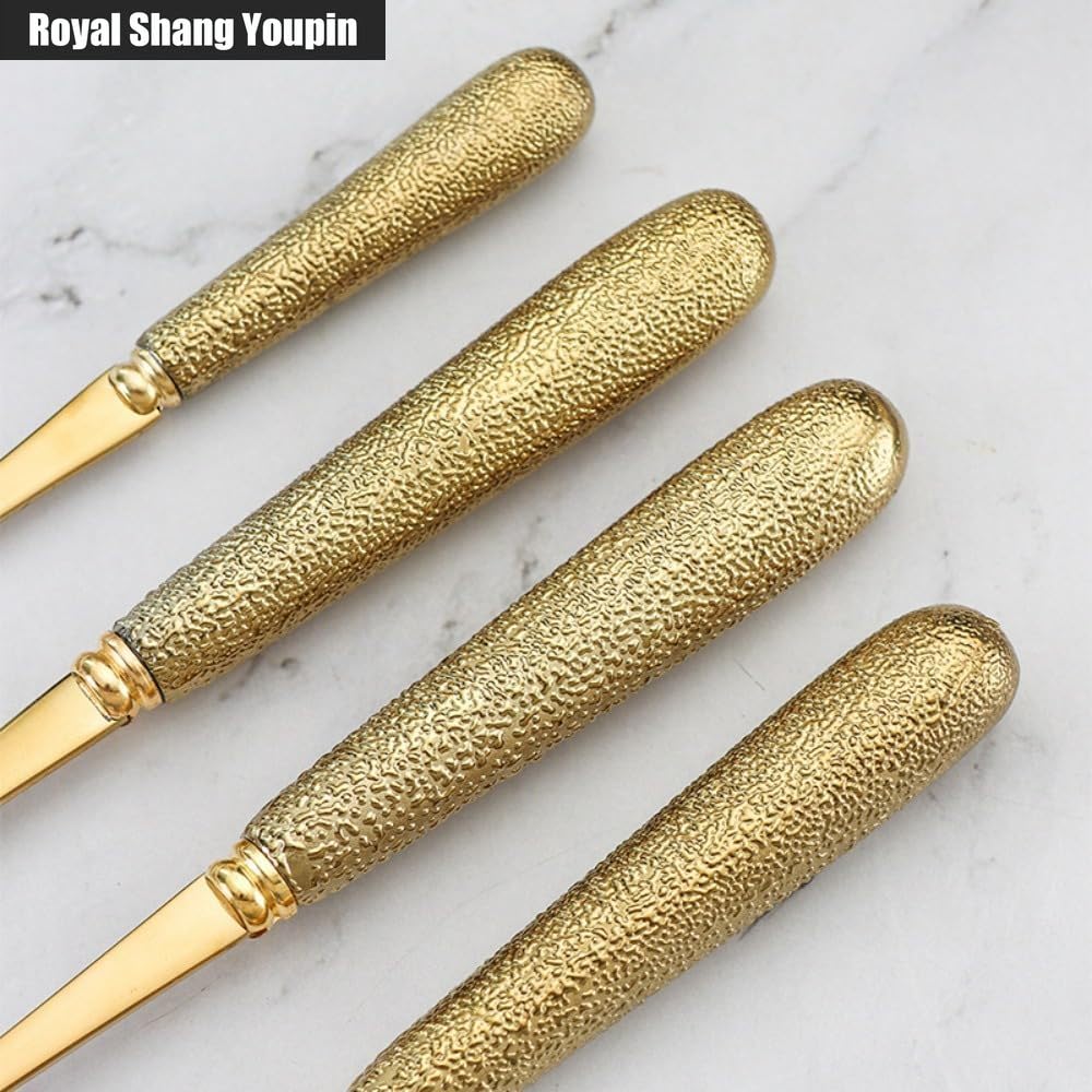 24 Pezzi Martello Grano Manico in Ceramica Cucina Acciaio Inossidabile Posate Stoviglie Posate Coltelli Forchette Cucchiai Set Per 6 Persone (Oro)