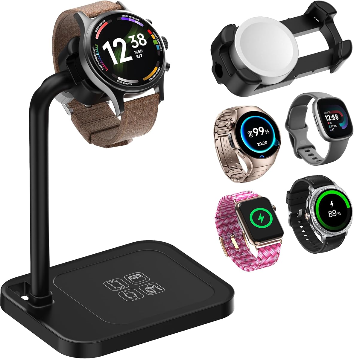 Universal Smart Watch Dock, Adjustable Telescopic Charging Stand, Compatible with Samsung/Google/Pixel/Fossil/Fitbit/Garmin/Huawei/AMAZTIM/Amazfit/Suunto/xiaomi(2S-B)