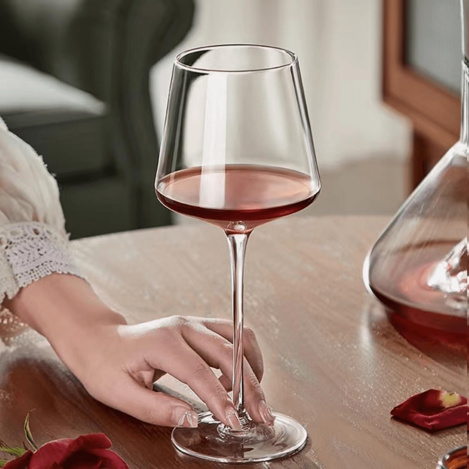 Copas de vino tinto de cristal, copas sopladas a mano de 18 onzas, vidrio transparente de tallo largo para degustación de vino tinto y blanco, boda, fiesta (6pcs)