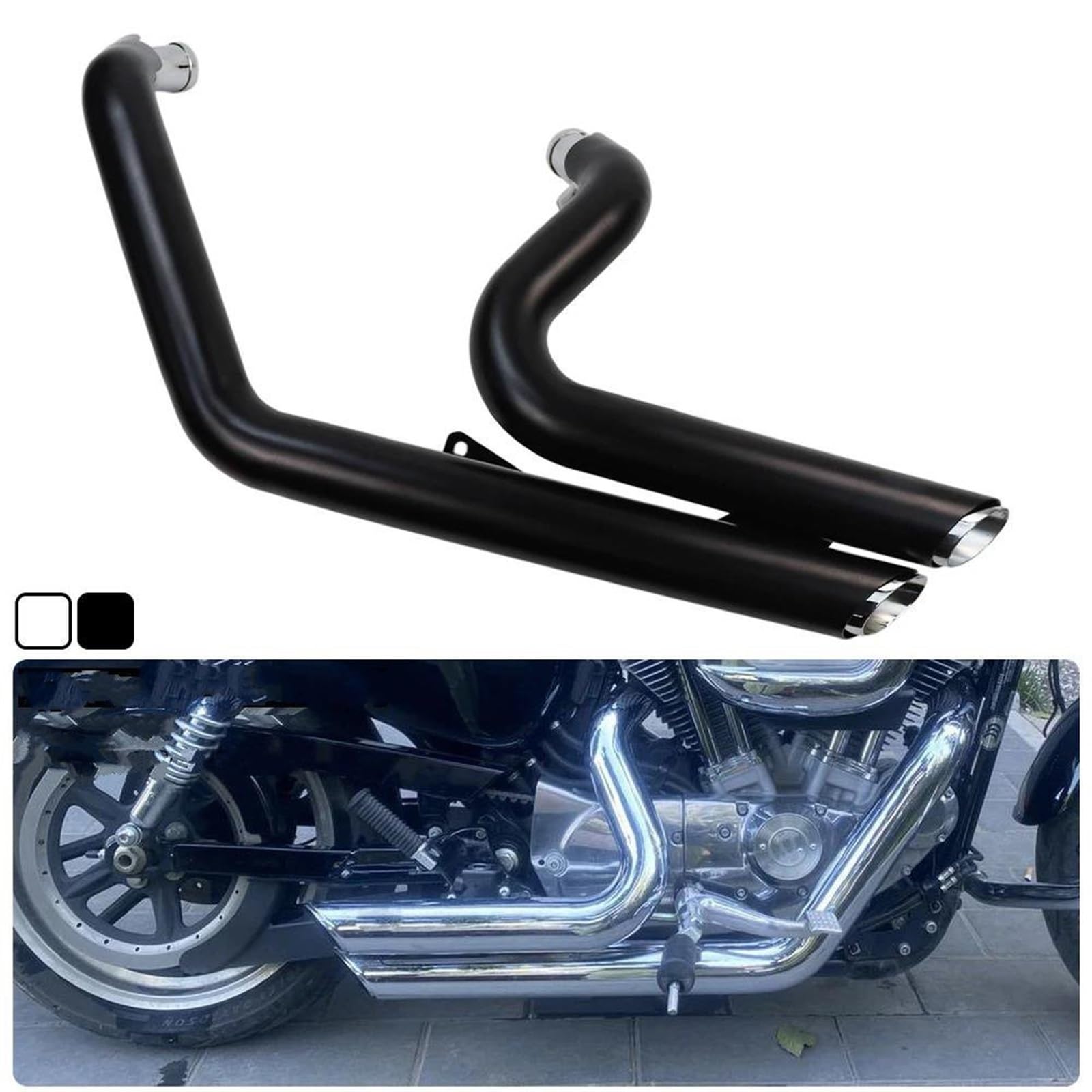 Marmitta Scarico Per Harley Per Sportster XL 883 Per Iron 1200 Personalizzato Per X48 72 XL883 XL1200 Arico Completo Doppio Silenziatore Twin Slash Cut collettori di Scarico Moto(Black 2014-2022)