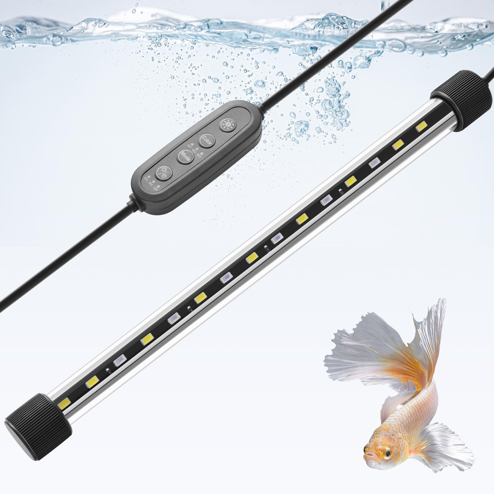 Fedour Blue 28Cm Submersible Aquarium Led Light, 24/7 Mode Fish Tank Light With Timer&10-Level Brightness, 3 Colors & 3 Lighting Modes Light For 30-45Cm Fish Tanks
