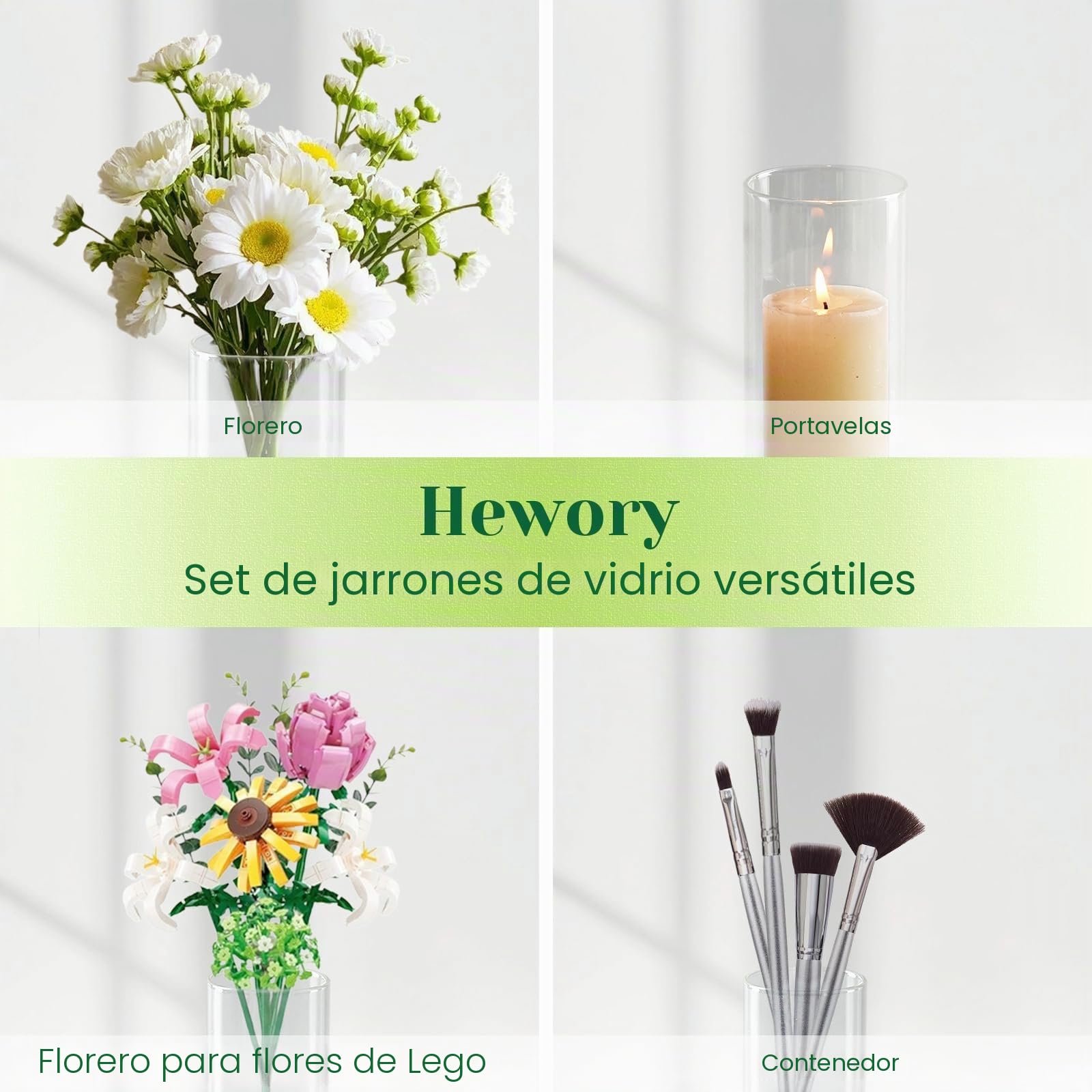 Hewory Juego de 6 Floreros Cilíndricos de Vidrio Transparente de 15cm para Flores y Portavelas Alto para Velas de Pilar Flotantes, Redondo para Bodas