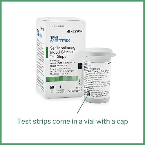 Miniatura 4 de McKesson TRUE METRIX Tiras de prueba de glucosa en sangre autocontrolables, 50 tiras, 3 paquetes, 150 en total