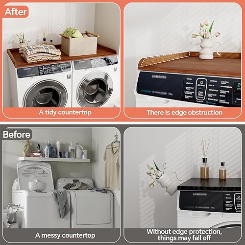 Miniatura 5 de Encimera de madera maciza para lavadora y secadora, adecuada para almacenamiento de lavandería, protege las cubiertas de lavadora y secadora para la