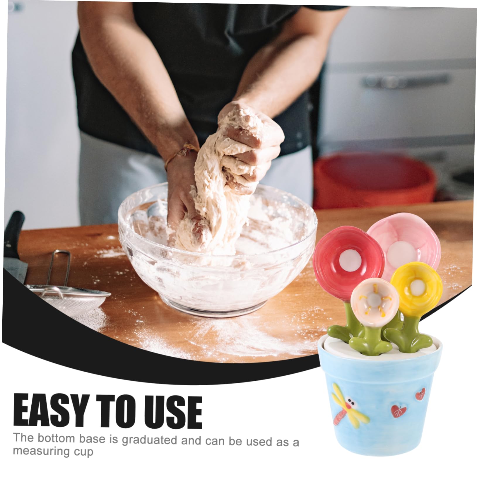 Cucchiai Dosatori a Forma di Fiore in Ceramica Base Graduata, Misurini per Ingredienti da Forno Secchi, Utensili Cucina per Dolci e Pasticceria, Set Compatto per Uso Domestico
