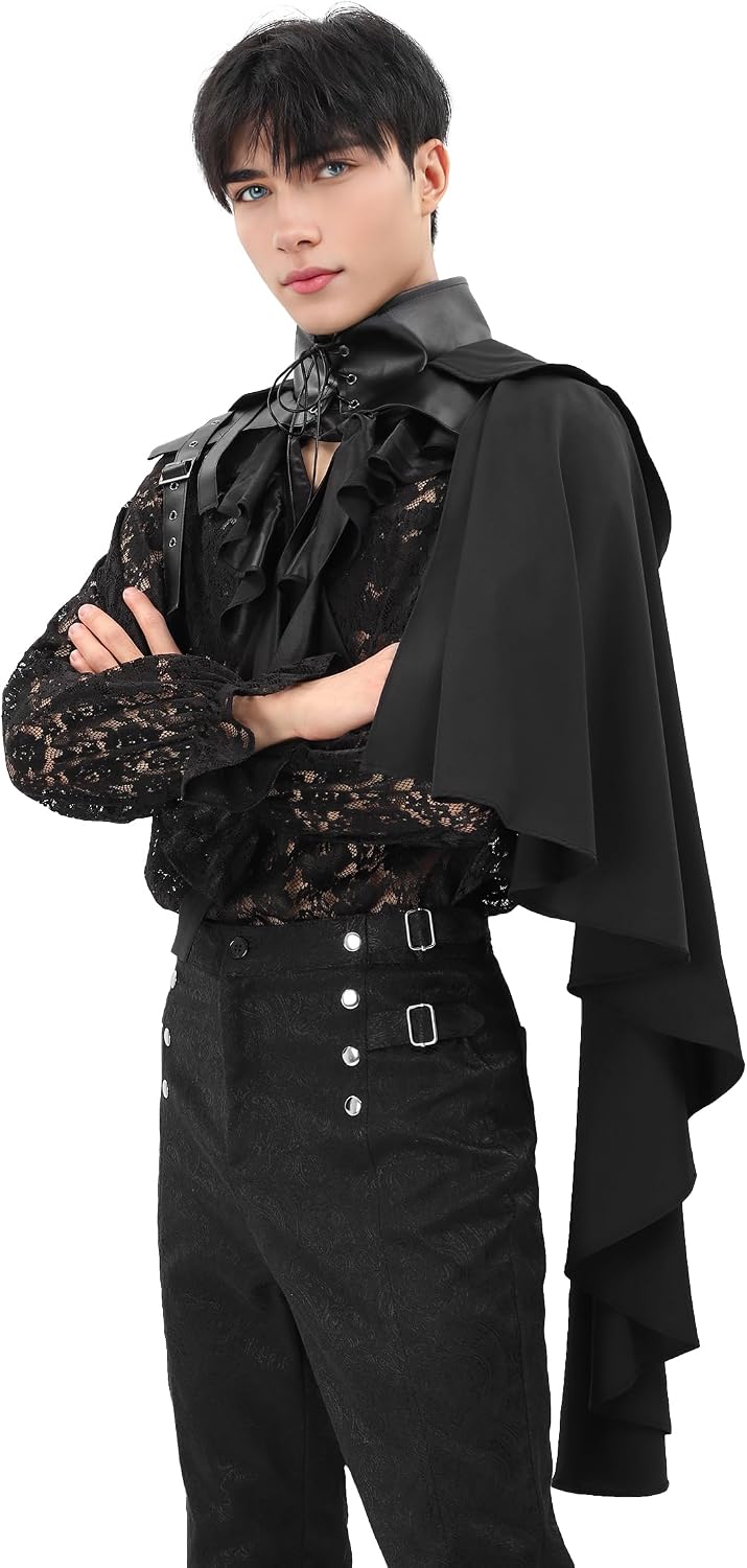 Renaissance Half Shoulder Cape Steampunk Shawl Cloak Gothic Victorian Cosplay LARP Costume