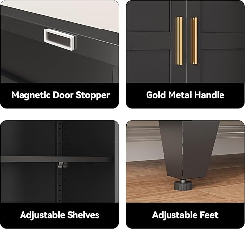 Miniatura 4 de COFaR Armario de despensa de 61 pulgadas de alto en negro, armario de almacenamiento moderno con estantes ajustables, armario de metal resistente