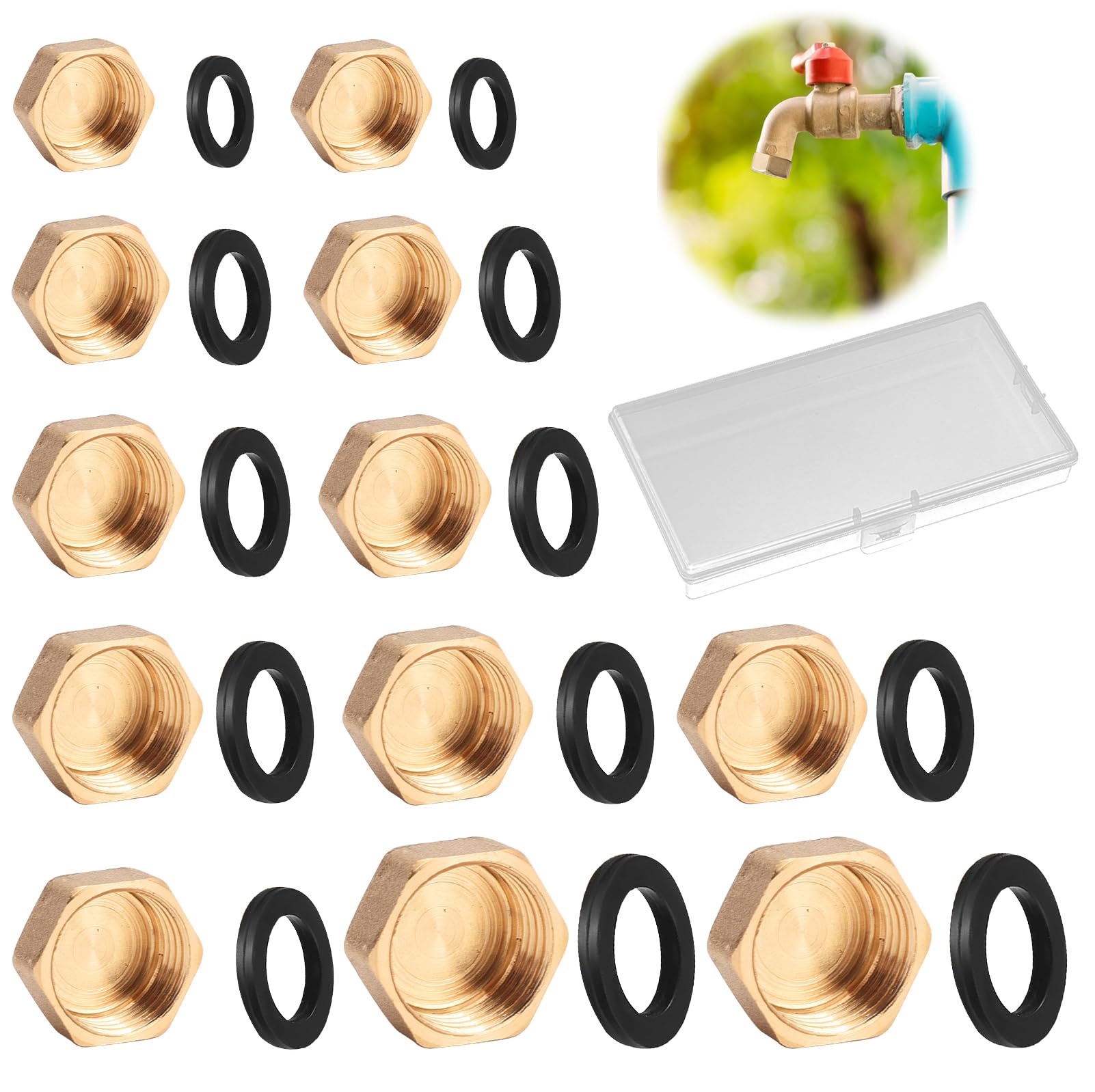 YICH Blanking Plugs 1/2 3/4 Inch Pack Of 12 Blanking Plugs Water Pipe Sealing Cap Brass Cap Hose Caps Threaded Cap Sealing Plug Brass For Garden Outdoor Water Pipes (Brass