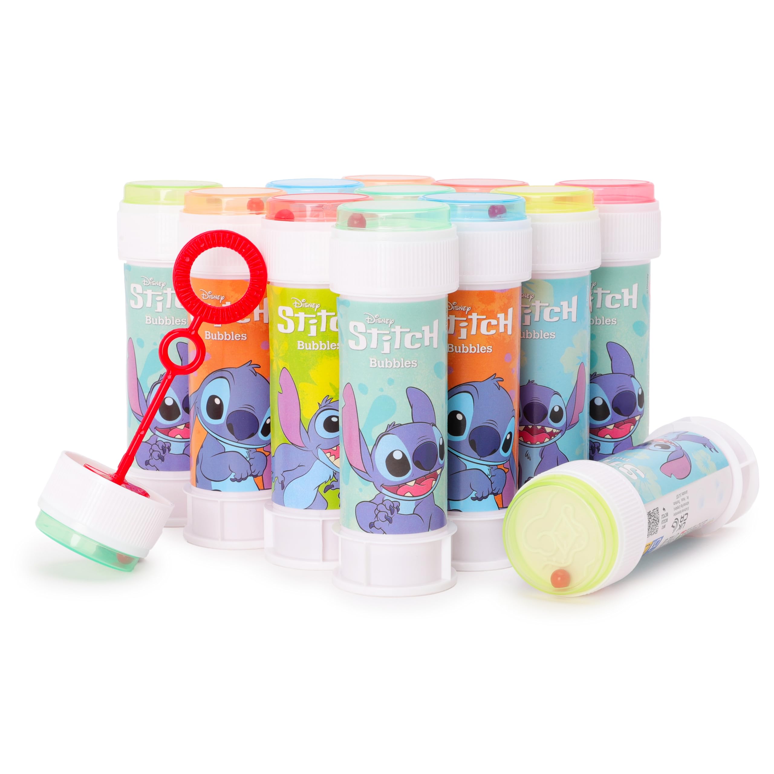 Toyland® Pack of 12 Stitch Bubbles With Wands, 60ml Solution & Novelty Maze Lid - Pocket Money & Party Bag Toys