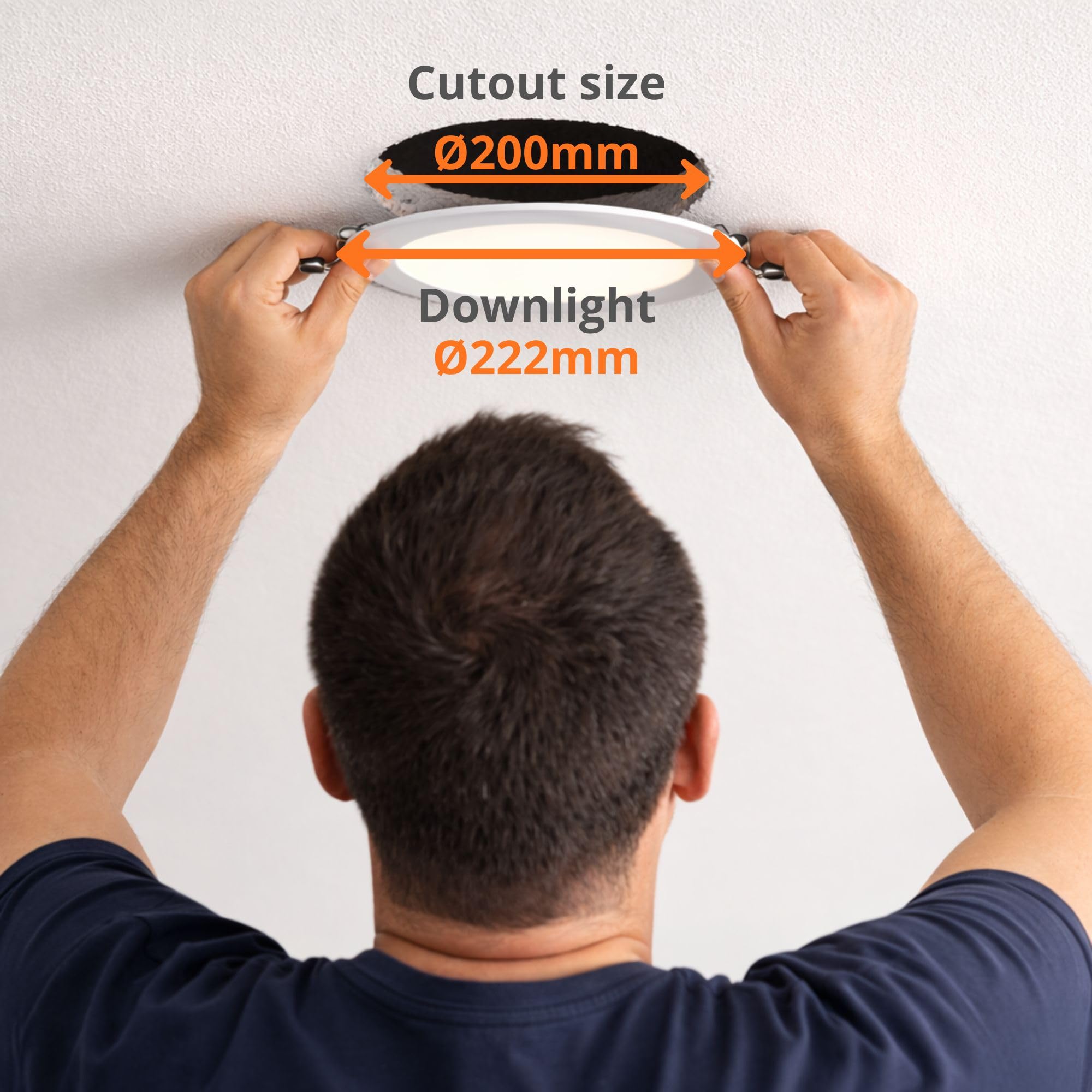 Jandei - Zestaw 5 lamp LED do zabudowy, 18 W, 1440 Lumenów, Okrągły Kształt, Otwór,ontażowy Ø 200 - Ø 205 mm, Ekstra płaskie 13 mm Głębokości (Ciepła Biel 3000K)