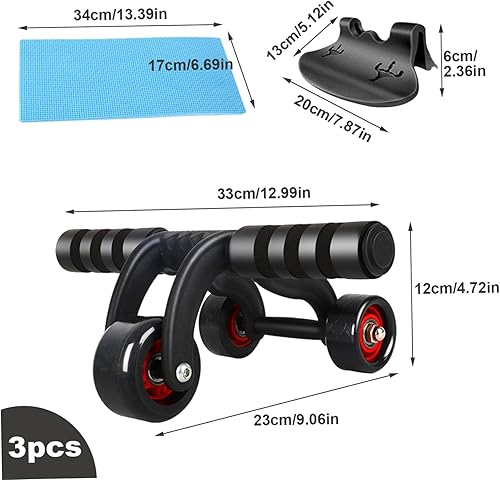Miniatura 5 de Rueda abdominal Ab Roller 3 ruedas antideslizante resistente de bajo ruido rueda abdominal con alfombrilla de rodillas y tabla de frenado