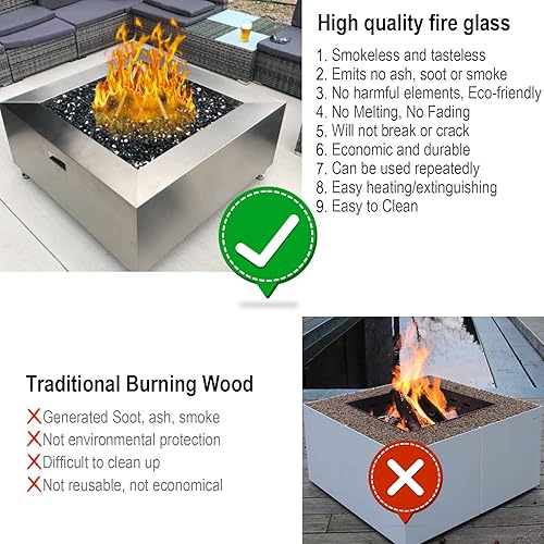 Miniatura 4 de TOPEMAI Vidrio de fuego negro, vidrio reflectante de 12 pulgada para hoguera de fuego, vidrio de chimenea, vidrio de mesa de fuego de 10 libras,