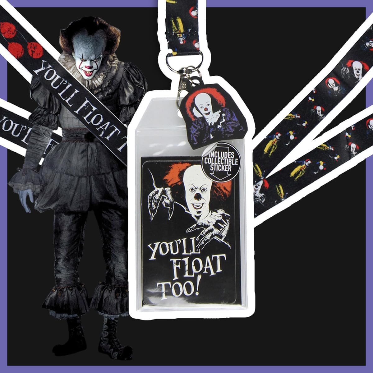 IT Pennywise Clown You'll Float Too! Breakaway ID Badge Holder Lanyard w/Rubber Pendant and Collectible Sticker - Image 5