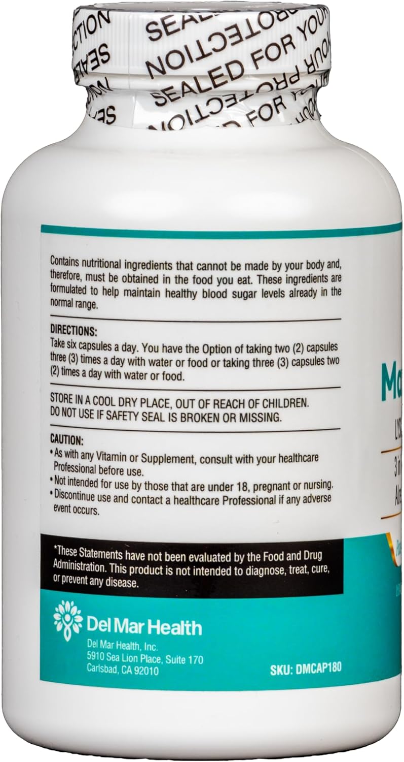 Max-LyZinC: L-Lysine 1100mg + Zinc 6 mg + Vitamin C 100 mg - 3-in-1 Supplement for Maintaining Blood Sugar Already in The Healthy Range - 180 Capsules / 30-Day Supply