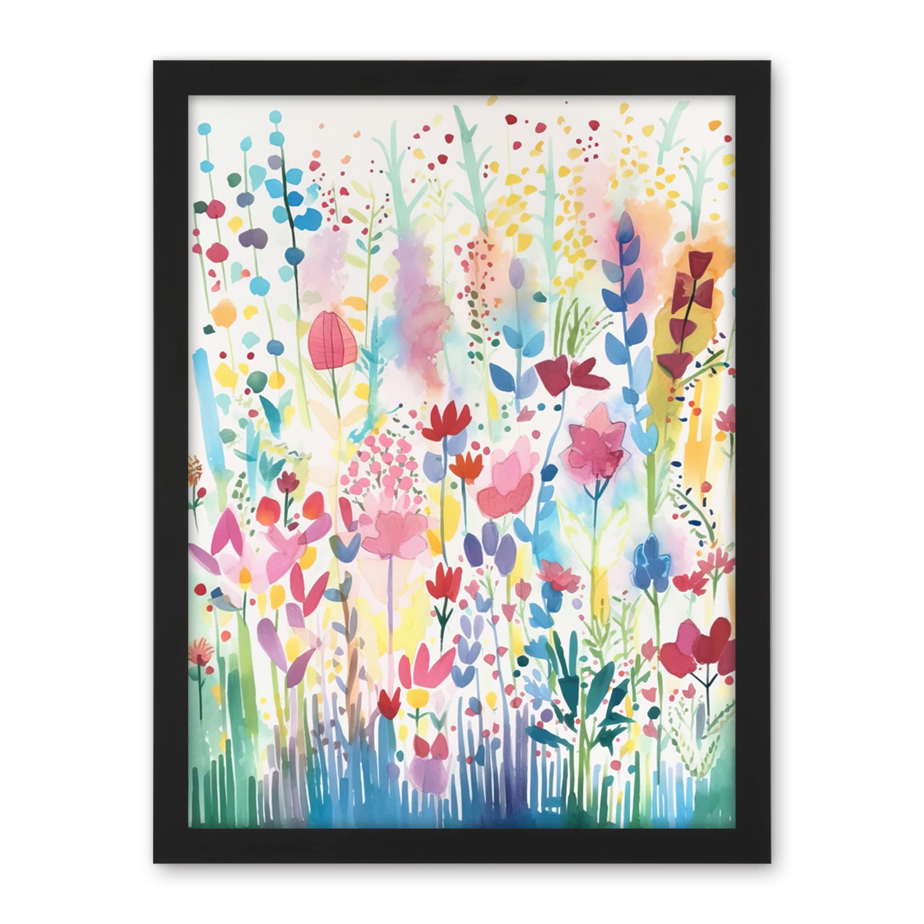 Artery8 Soft Pastel Wildflower Floral Folk Art Artwork Framed Wall Art Print 18X24 Inch