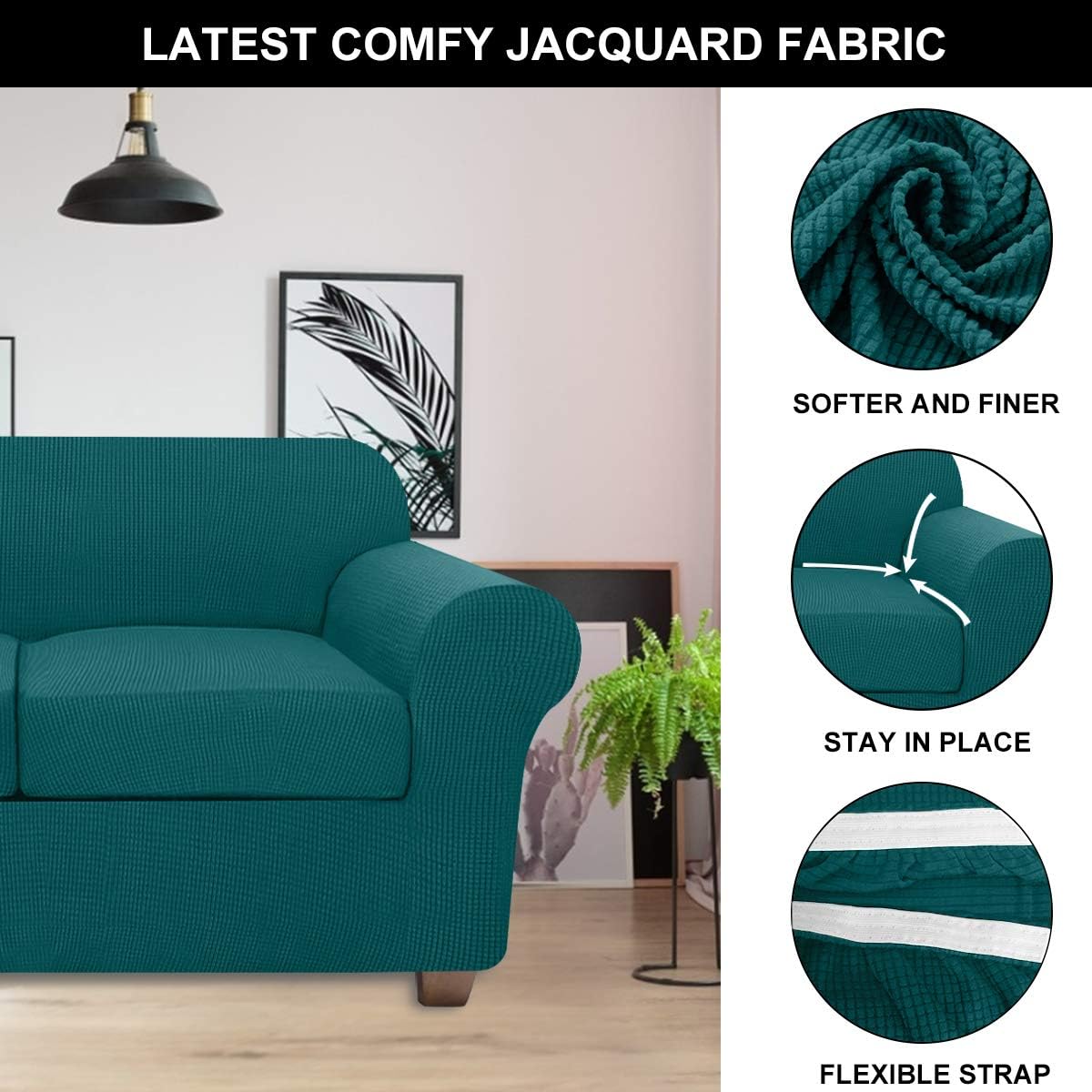 Loveseat Covers, NORTHERN BROTHERS 3 Piece Sofa Couch Covers for 2 Cushion Couch, Stretch Loveseat Sofa Slipcovers for Couches and Loveseats (Base Cover Plus 2 Seat Cushion Covers, Teal) : Home & Kitchen