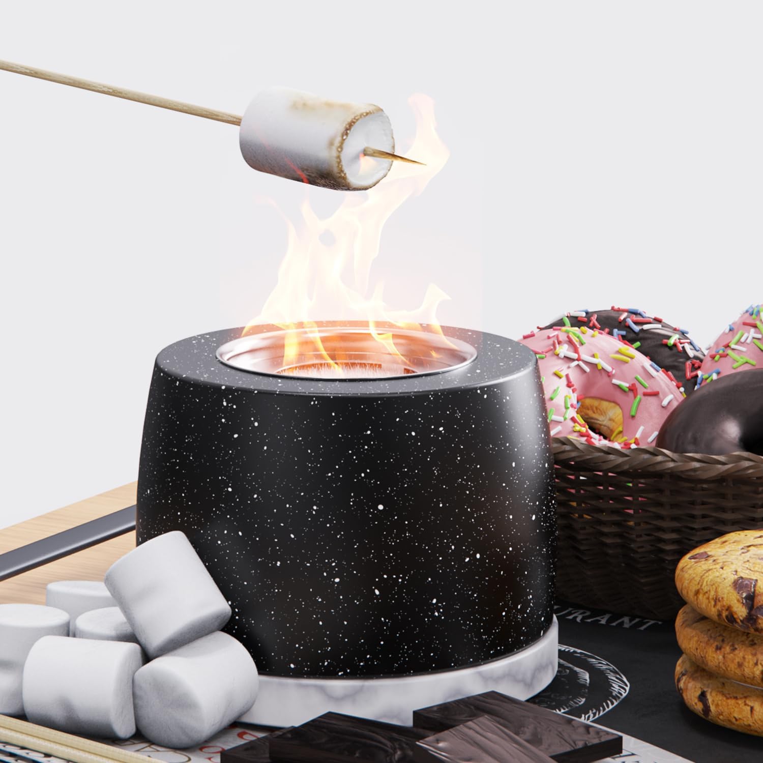 Tabletop Fire Pit, Mini Concrete Fire Pit Portable Ethanol Bowl, Smokeless Table