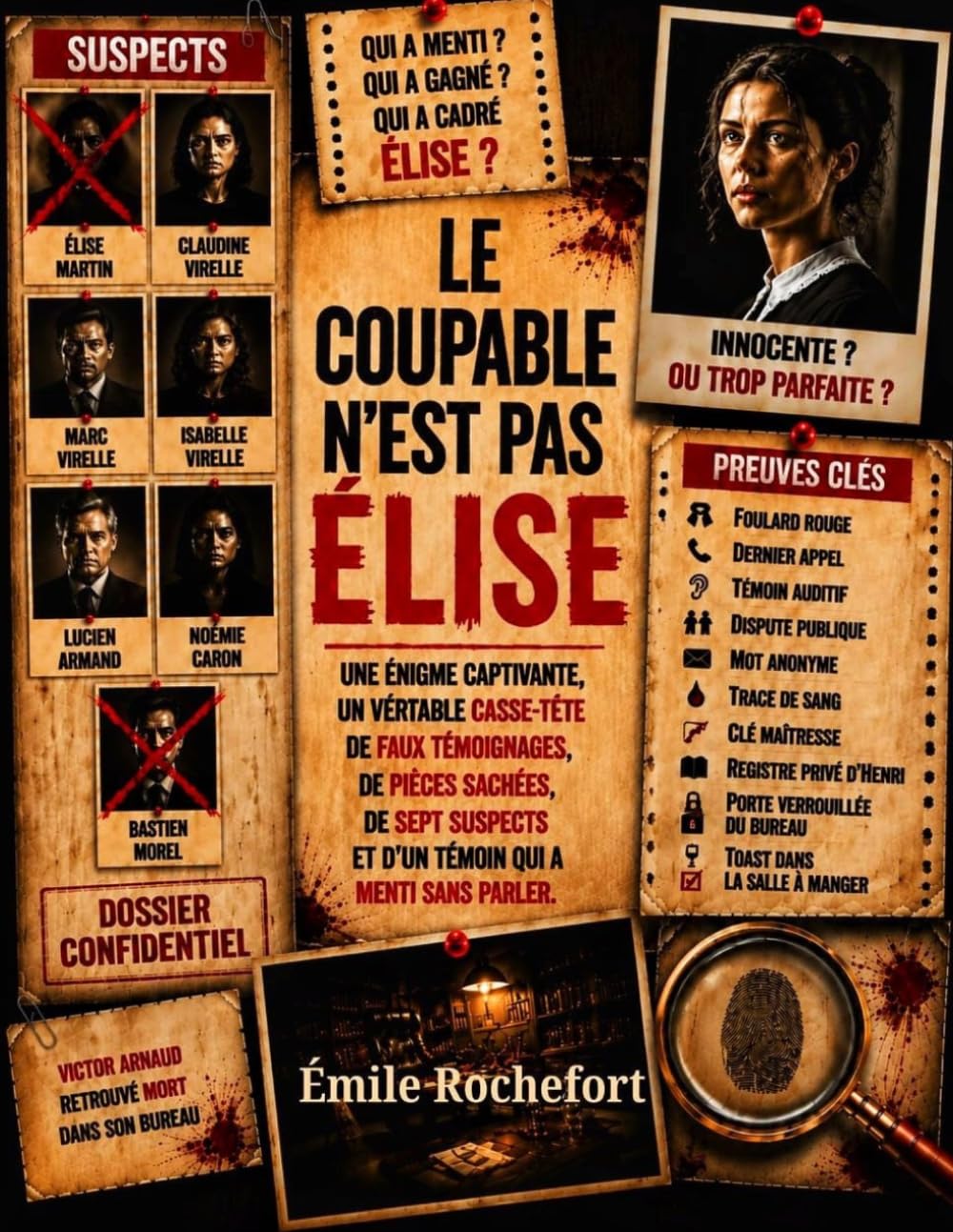 LE COUPABLE N'EST PAS ÉLISE: Une énigme captivante, un véritable casse-tête de faux témoignages, de pièces cachées, de sept suspects et d'un témoin qui a menti sans parler