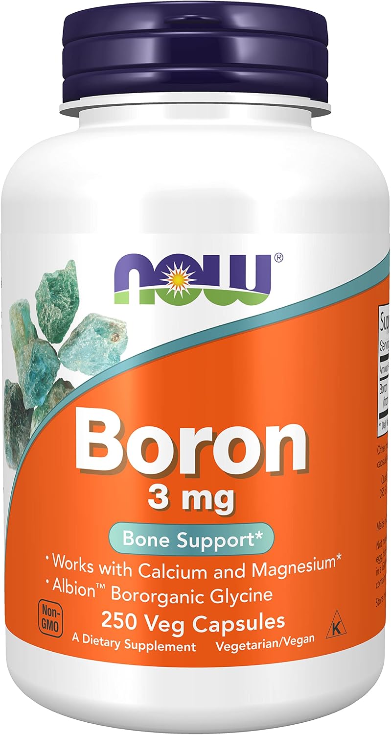 NOW Supplements, Boron 3 mg (Bororganic Glycine), Structural Support*, 250 Veg Capsules