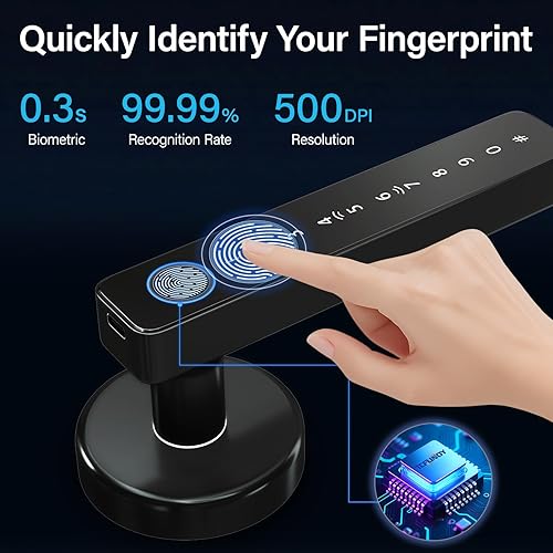 Miniatura 4 de TCFUNDY Cerradura de puerta inteligente con huella digital sin llave con asa, cerradura electrónica digital con teclado de pantalla táctil,
