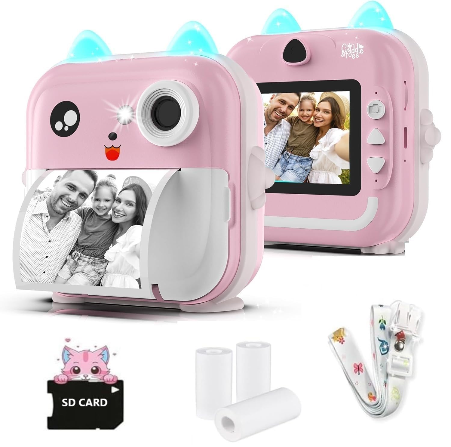 caddle & toes Instant Print Camera for Kids - 1080P HD, 48MP, SD Card, Bluetooth, Free App, 3 Rolls Print Paper, Stickers, Fun Filters, Gift for Boys and Girls - Pink Camera for Kids 4-12 y (Pink)-picture-21